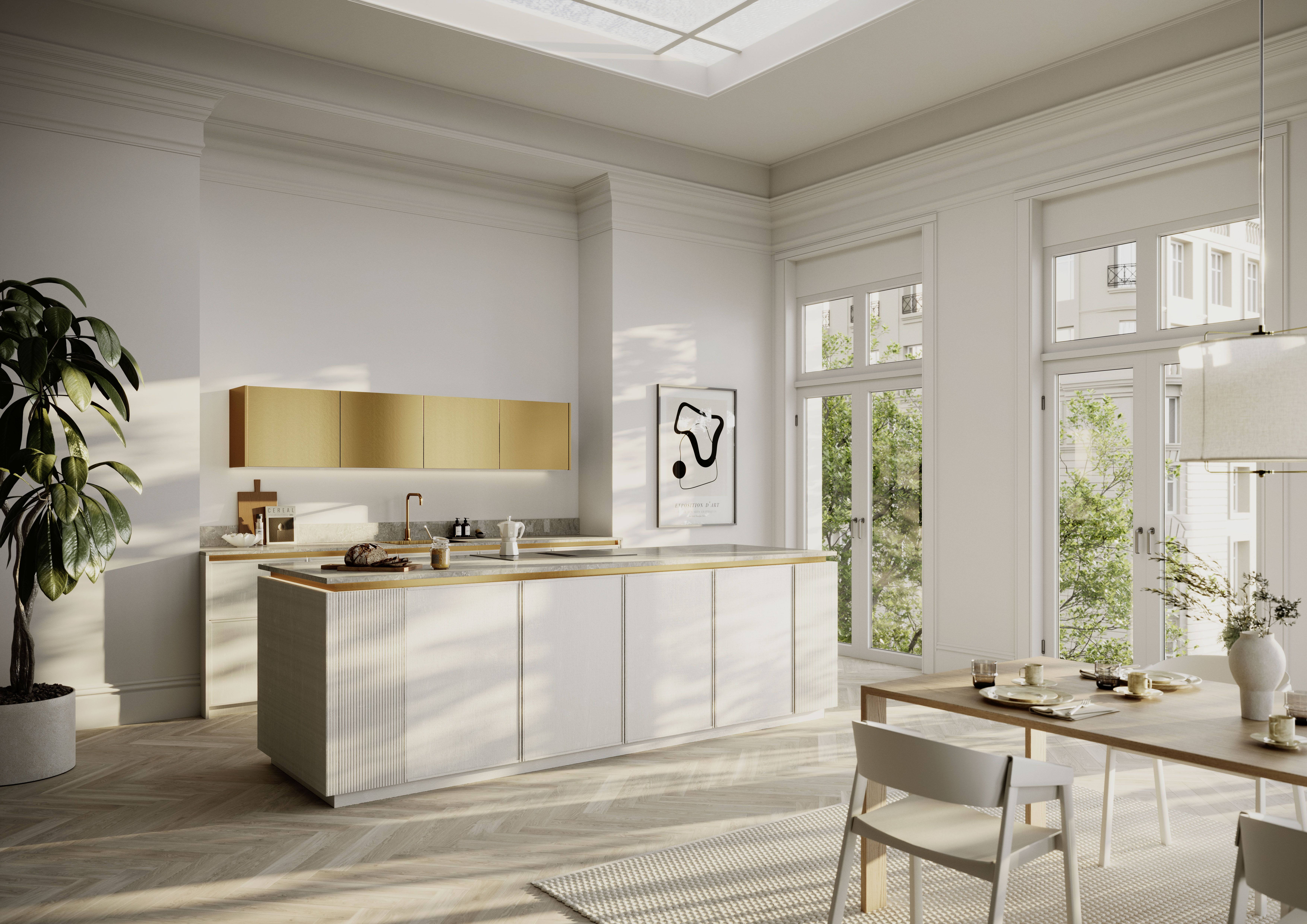 Rotpunkt Signature Kitchen with Gold and Light Oak finishes